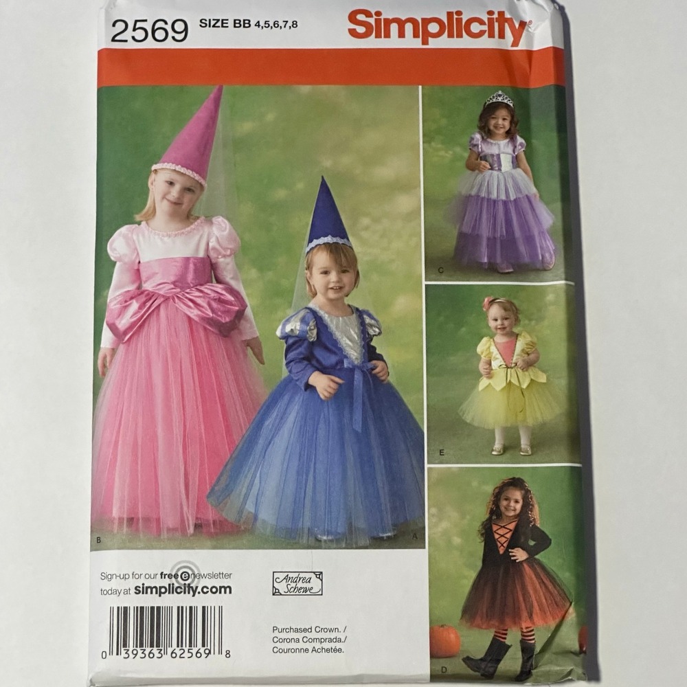 Simplicity 2569 Sewing Pattern Toddler Child Princess Costume Size BB 4-8 Uncut